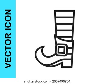Black line Leprechaun boot icon isolated on white background. Happy Saint Patricks day. National Irish holiday.  Vector