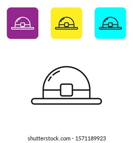 Black line Leprechaun hat icon isolated on white background. Happy Saint Patricks day. Set icons colorful square buttons. Vector Illustration