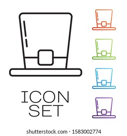 Black line Leprechaun hat icon isolated on white background. Happy Saint Patricks day. Set icons colorful. Vector Illustration
