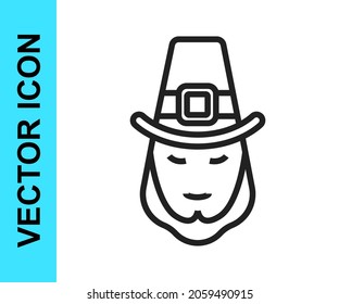 Black line Leprechaun icon isolated on white background. Happy Saint Patricks day. National Irish holiday.  Vector