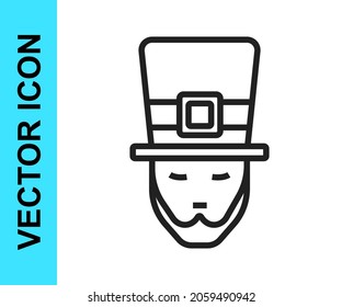 Black line Leprechaun icon isolated on white background. Happy Saint Patricks day. National Irish holiday.  Vector