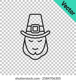 Black line Leprechaun icon isolated on transparent background. Happy Saint Patricks day. National Irish holiday.  Vector