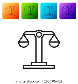 Black line Libra zodiac sign icon isolated on white background. Astrological horoscope collection. Set icons in color square buttons. Vector Illustration