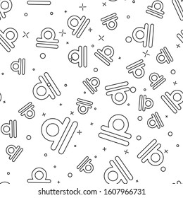 Black line Libra zodiac sign icon isolated seamless pattern on white background. Astrological horoscope collection.  Vector Illustration