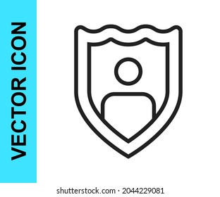 Black line Life insurance with shield icon isolated on white background. Security, safety, protection, protect concept.  Vector