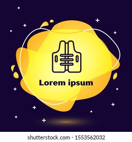 Black line Life jacket icon isolated on dark blue background. Life vest icon. Extreme sport. Sport equipment. Abstract banner with liquid shapes. Vector Illustration