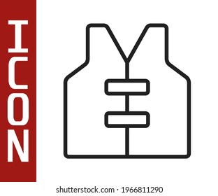 Black line Life jacket icon isolated on white background. Life vest icon. Extreme sport. Sport equipment.  Vector