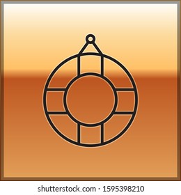 Black line Lifebuoy icon isolated on gold background. Lifebelt symbol.  Vector Illustration