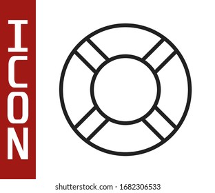Black line Lifebuoy icon isolated on white background. Life saving floating lifebuoy for beach, rescue belt for saving people.  Vector Illustration