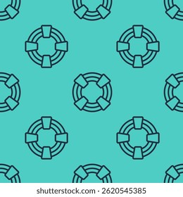 Black line Lifebuoy icon isolated seamless pattern on green background. Lifebelt symbol.  Vector