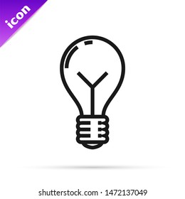 Black line Light bulb with concept of idea icon isolated on white background. Energy and idea symbol. Inspiration concept.  Vector Illustration