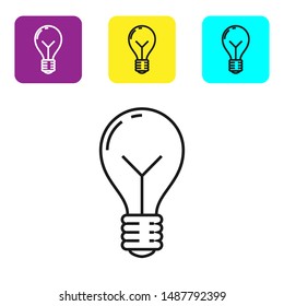 Black line Light bulb with concept of idea icon isolated on white background. Energy and idea symbol. Inspiration concept. Set icons colorful square buttons. Vector Illustration