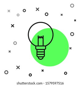 Black line Light bulb with concept of idea icon isolated on white background. Energy and idea symbol. Inspiration concept.  Vector Illustration