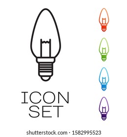 Black line Light bulb with concept of idea icon isolated on white background. Energy and idea symbol. Inspiration concept. Set icons colorful. Vector Illustration