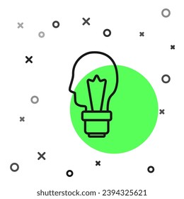 Schwarze Linie Glühbirne mit Konzept der Idee Symbol einzeln auf weißem Hintergrund. Energie- und Ideensymbol. Inspirationskonzept.  Vektorgrafik