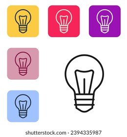 Black line Light bulb with concept of idea icon isolated on white background. Energy and idea symbol. Inspiration concept. Set icons in color square buttons. Vector