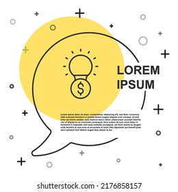 Black line Light bulb with dollar symbol icon isolated on white background. Money making ideas. Fintech innovation concept. Random dynamic shapes. Vector