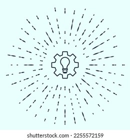Black line Light bulb and gear icon isolated on grey background. Innovation concept. Business idea. Abstract circle random dots. Vector