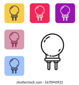 Black line Light emitting diode icon isolated on white background. Semiconductor diode electrical component. Set icons in color square buttons. Vector Illustration