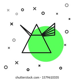 Black line Light rays in prism icon isolated on white background. Ray rainbow spectrum dispersion optical effect in glass prism.  Vector Illustration