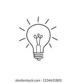 Black line lightbulb drawing on white background icon