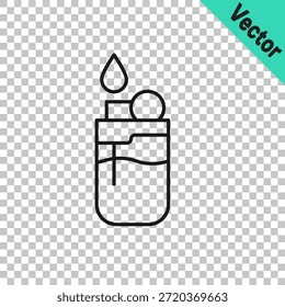 Icono del encendedor de la línea negra aislado en fondo transparente.  Vector