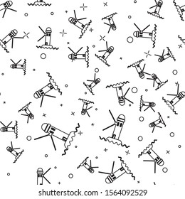 Black line Lighthouse icon isolated seamless pattern on white background.  Vector Illustration