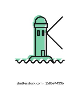 Black line Lighthouse icon isolated on white background.  Vector Illustration