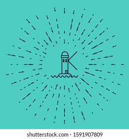 Black line Lighthouse icon isolated on green background. Abstract circle random dots. Vector Illustration