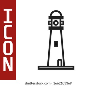 Black line Lighthouse icon isolated on white background.  Vector Illustration