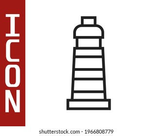 Black line Lighthouse icon isolated on white background.  Vector