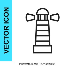 Black line Lighthouse icon isolated on white background.  Vector