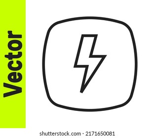 Icono de perno relámpago de línea negra aislado en fondo blanco. Signo de flash. Icono de flash de carga. Tornillo de trueno. Ataque de iluminación.  Vector