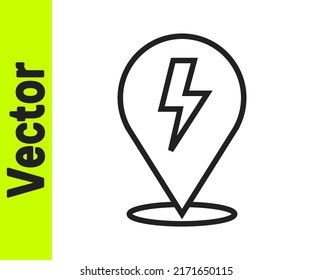 Black line Lightning bolt icon isolated on white background. Flash sign. Charge flash icon. Thunder bolt. Lighting strike.  Vector