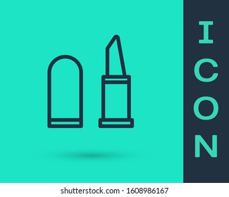 Black line Lipstick icon isolated on green background.  Vector Illustration