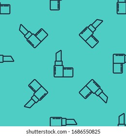 Black line Lipstick icon isolated seamless pattern on green background. 8 March. International Happy Women Day.  Vector Illustration