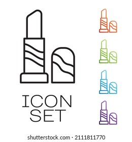 Black line Lipstick icon isolated on white background. 8 March. International Happy Women Day. Set icons colorful. Vector