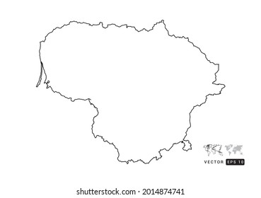 Black  line Lithuania map vector on white background.