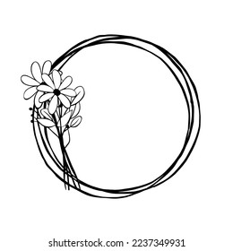 Black line Little Bouquet on triple circle frame. Vector illustration for decorate logo, greeting cards and any design.