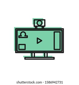 Black line Live streaming online videogame play icon isolated on white background.  Vector Illustration