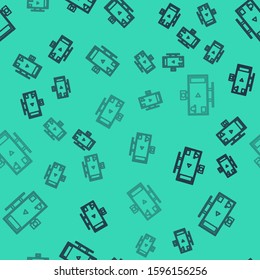 Black line Live streaming online videogame play icon isolated seamless pattern on green background.  Vector Illustration