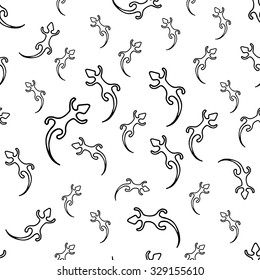 black line lizard seamless pattern hand drawn vector illustration