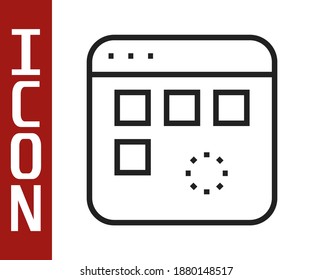 Black line Loading a data window with a progress bar icon isolated on white background.  Vector