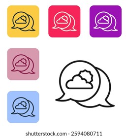 Black line Location cloud icon isolated on white background. Set icons in color square buttons. Vector