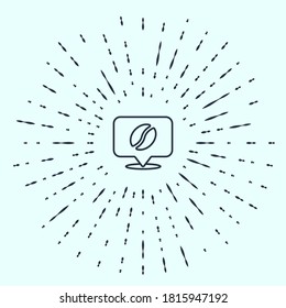 Black line Location with coffee bean icon isolated on grey background. Abstract circle random dots. Vector.