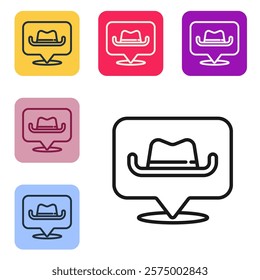 Black line Location cowboy icon isolated on white background. Set icons in color square buttons. Vector