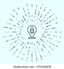 Black line Location of the forest on a map icon isolated on grey background. Abstract circle random dots. Vector Illustration