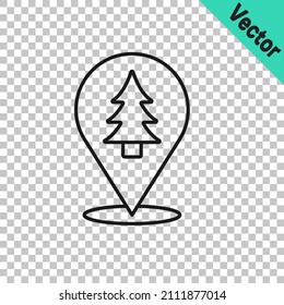 Schwarze Linie Lage des Waldes auf einer Karte Symbol einzeln auf transparentem Hintergrund.  Vektorgrafik