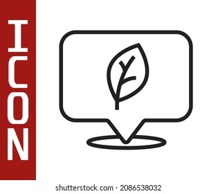 Black line Location with leaf icon isolated on white background. Eco energy concept. Alternative energy concept.  Vector