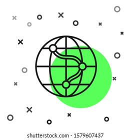 Black line Location on the globe icon isolated on white background. World or Earth sign.  Vector Illustration